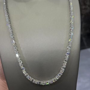 VVS Moissanite 925 Sterling Silver Emerald Tennis Necklace 5MM 24 inches White