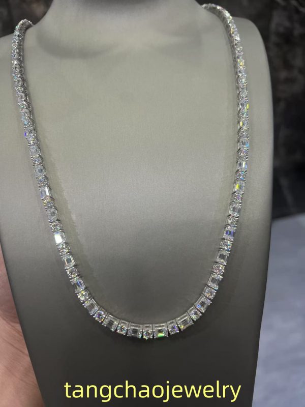 VVS Moissanite 925 Sterling Silver Emerald Tennis Necklace 5MM 24 inches White