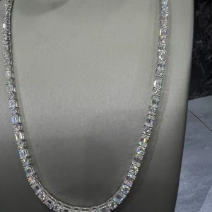 VVS Moissanite 925 Sterling Silver Emerald Tennis Necklace 5MM 24 inches White