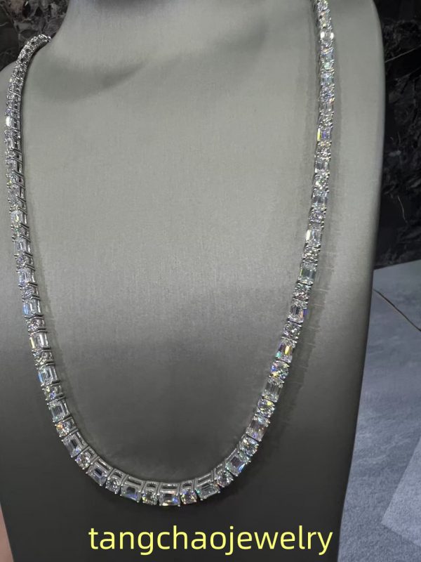 VVS Moissanite 925 Sterling Silver Emerald Tennis Necklace 5MM 24 inches White