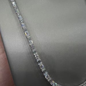 VVS Moissanite 925 Sterling Silver Emerald Tennis Necklace 5MM 24 inches White