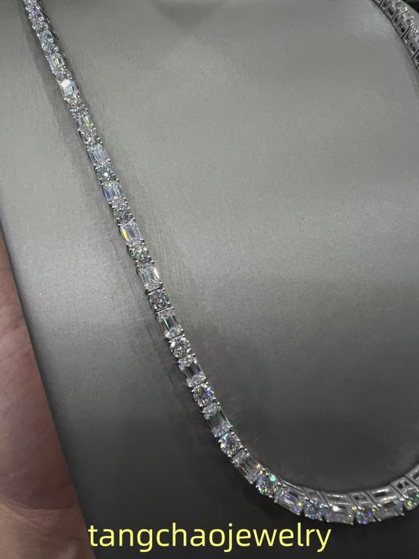 VVS Moissanite 925 Sterling Silver Emerald Tennis Necklace 5MM 24 inches White