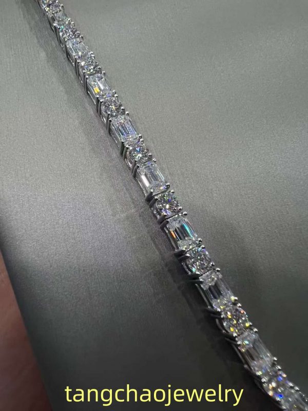 VVS Moissanite 925 Sterling Silver Emerald Tennis Necklace 5MM 24 inches White