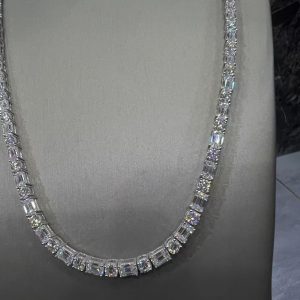 VVS Moissanite 925 Sterling Silver Emerald Tennis Necklace 5MM 24 inches White