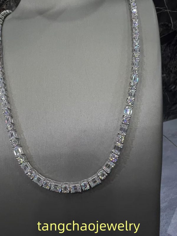 VVS Moissanite 925 Sterling Silver Emerald Tennis Necklace 5MM 24 inches White