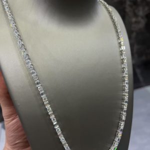 VVS Moissanite 925 Sterling Silver Emerald Tennis Necklace 5MM 24 inches White