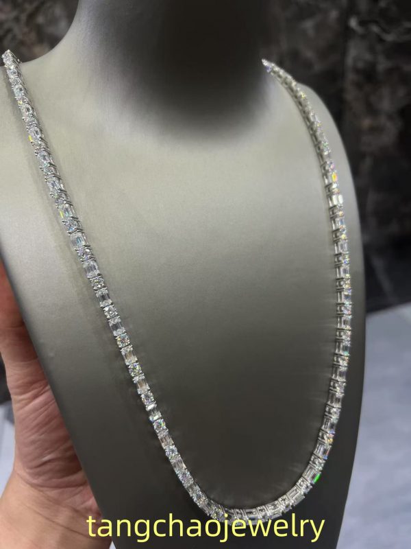 VVS Moissanite 925 Sterling Silver Emerald Tennis Necklace 5MM 24 inches White