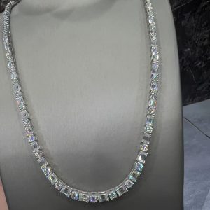VVS Moissanite 925 Sterling Silver Emerald Tennis Necklace 5MM 24 inches White
