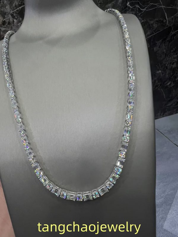 VVS Moissanite 925 Sterling Silver Emerald Tennis Necklace 5MM 24 inches White