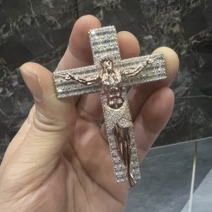VVS Moissanite 925 Sterling Silver Jesus Pendant Two-Tone Rose Gold