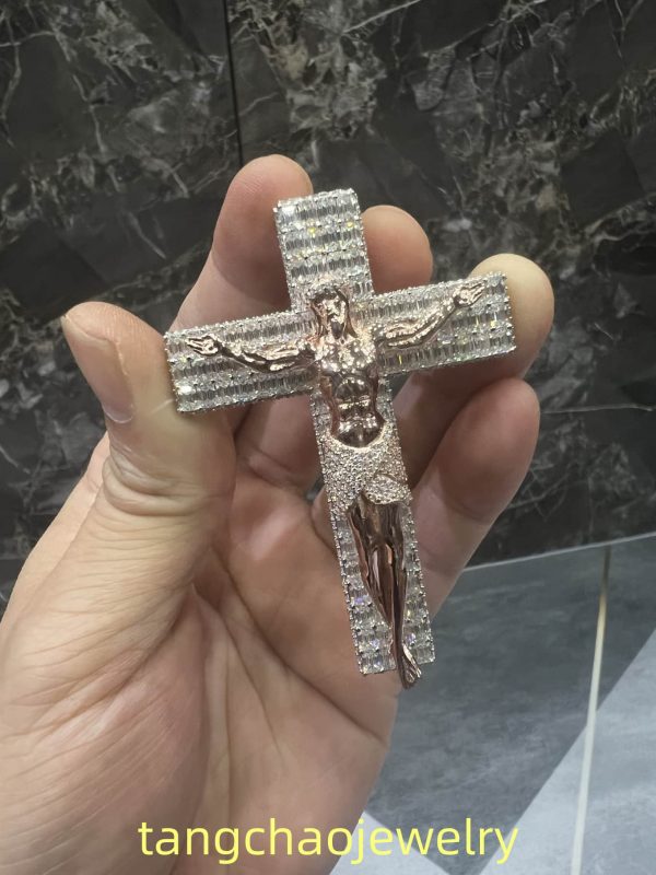 VVS Moissanite 925 Sterling Silver Jesus Pendant Two-Tone Rose Gold