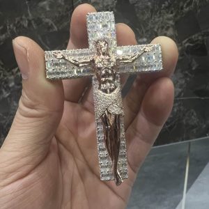 VVS Moissanite 925 Sterling Silver Jesus Pendant Two-Tone Rose Gold