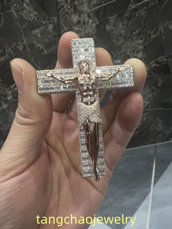 VVS Moissanite 925 Sterling Silver Jesus Pendant Two-Tone Rose Gold