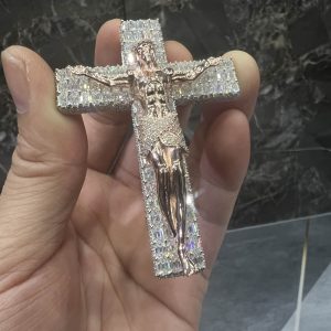 VVS Moissanite 925 Sterling Silver Jesus Pendant Two-Tone Rose Gold