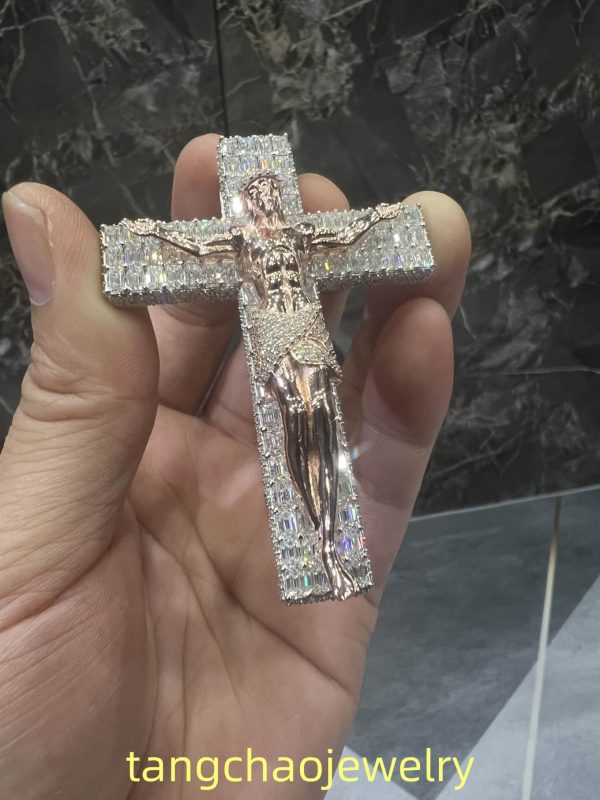 VVS Moissanite 925 Sterling Silver Jesus Pendant Two-Tone Rose Gold