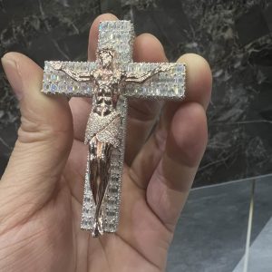 VVS Moissanite 925 Sterling Silver Jesus Pendant Two-Tone Rose Gold