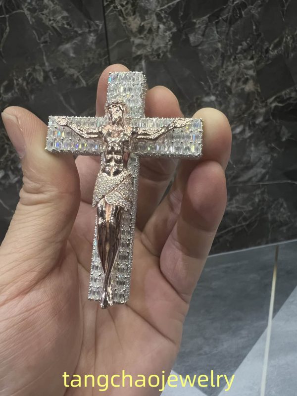 VVS Moissanite 925 Sterling Silver Jesus Pendant Two-Tone Rose Gold