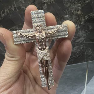 VVS Moissanite 925 Sterling Silver Jesus Pendant Two-Tone Rose Gold