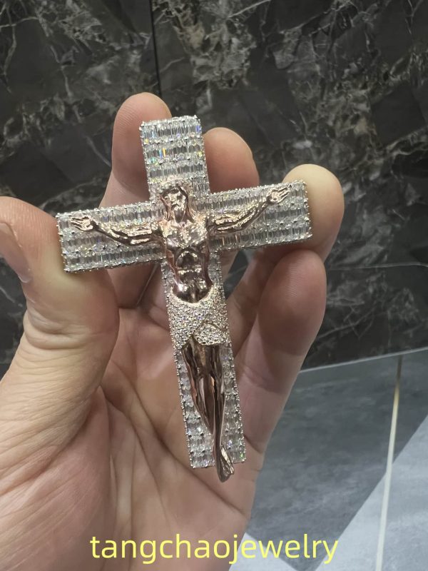 VVS Moissanite 925 Sterling Silver Jesus Pendant Two-Tone Rose Gold
