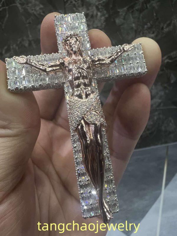 VVS Moissanite 925 Sterling Silver Jesus Pendant Two-Tone Rose Gold