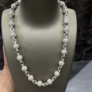 VVS Moissanite 925 Sterling Silver Miami Ball Necklace 12MM 22inches White