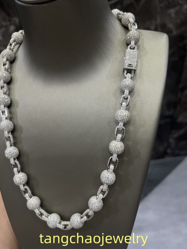 VVS Moissanite 925 Sterling Silver Miami Ball Necklace 12MM 22inches White