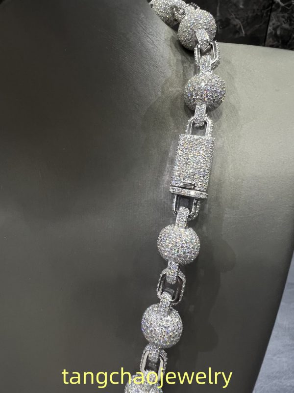 VVS Moissanite 925 Sterling Silver Miami Ball Necklace 12MM 22inches White