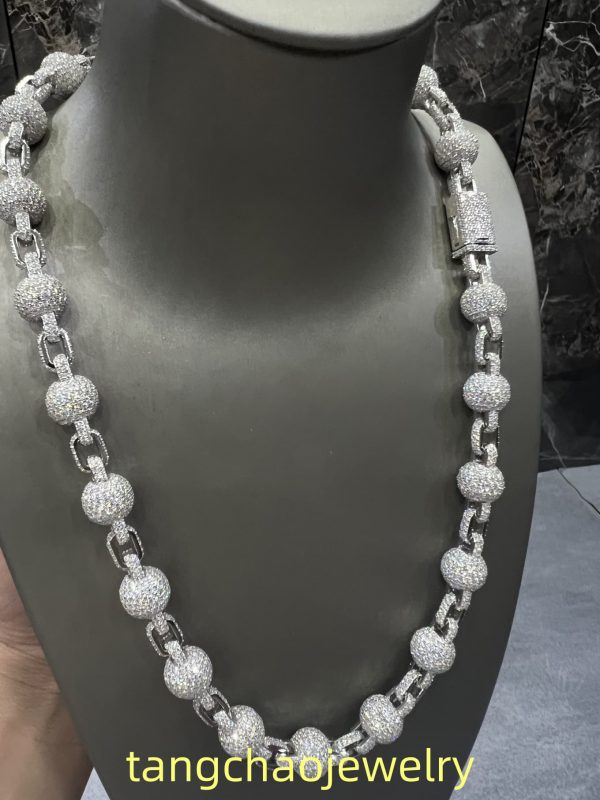 VVS Moissanite 925 Sterling Silver Miami Ball Necklace 12MM 22inches White