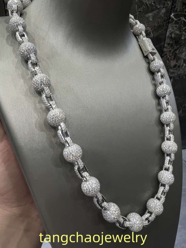 VVS Moissanite 925 Sterling Silver Miami Ball Necklace 12MM 22inches White