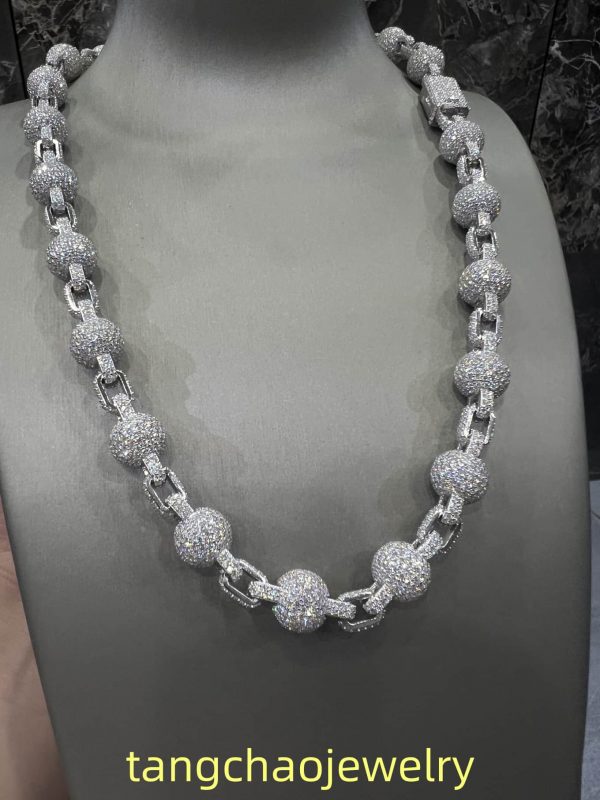VVS Moissanite 925 Sterling Silver Miami Ball Necklace 12MM 22inches White