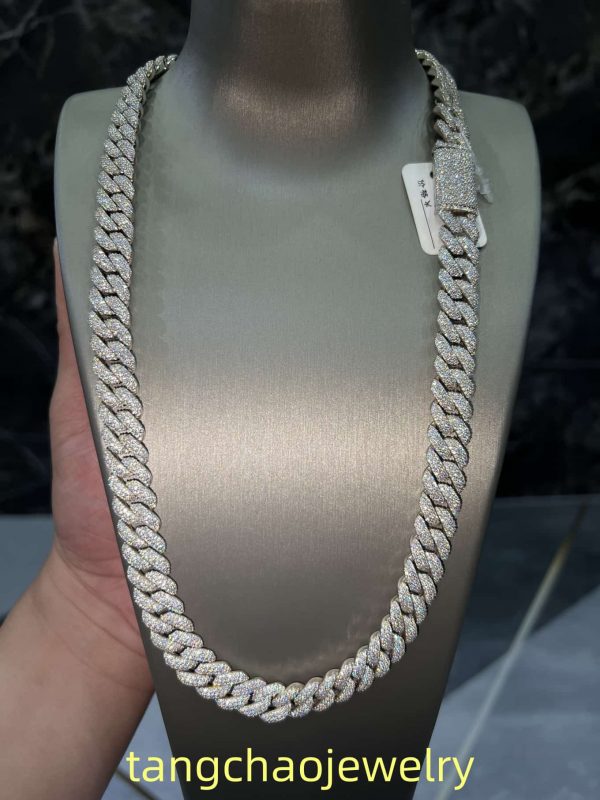 VVS Moissanite 925 Sterling Silver Miami Cuban Chain 12MM 22inches White