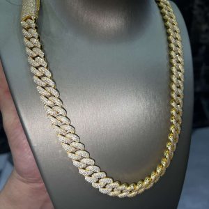 VVS Moissanite 925 Sterling Silver Miami Cuban Chain 14MM 22inches Yellow