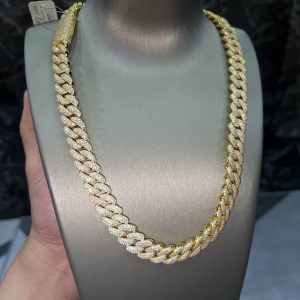 VVS Moissanite 925 Sterling Silver Miami Cuban Chain 14MM 22inches Yellow