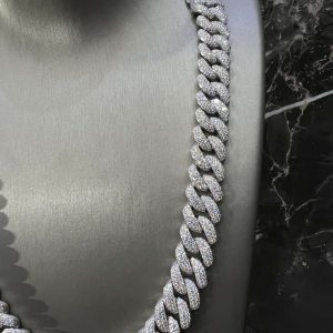 VVS Moissanite 925 Sterling Silver Miami Cuban Chain 14MM 22inches White