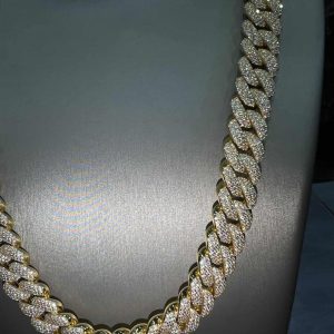 VVS Moissanite 925 Sterling Silver Miami Cuban Chain 14MM 22inches Yellow