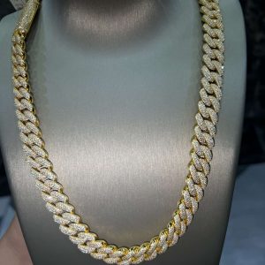 VVS Moissanite 925 Sterling Silver Miami Cuban Chain 14MM 22inches Yellow