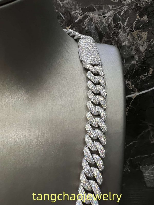 VVS Moissanite 925 Sterling Silver Miami Cuban Chain 14MM 22inches White