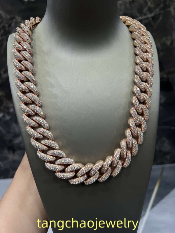 VVS Moissanite 925 Sterling Silver Miami Cuban Chain 22MM 23 inches Rose Gold