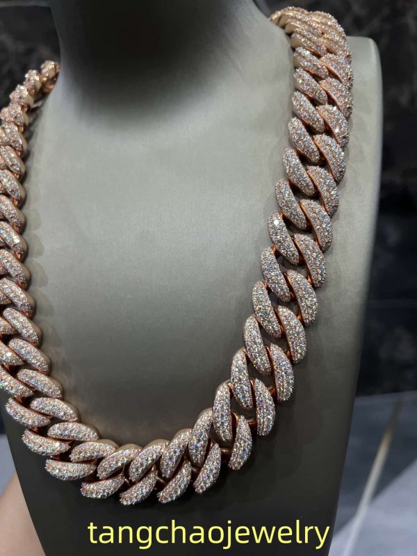 VVS Moissanite 925 Sterling Silver Miami Cuban Chain 22MM 23 inches Rose Gold