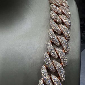 VVS Moissanite 925 Sterling Silver Miami Cuban Chain 22MM 23 inches Rose Gold
