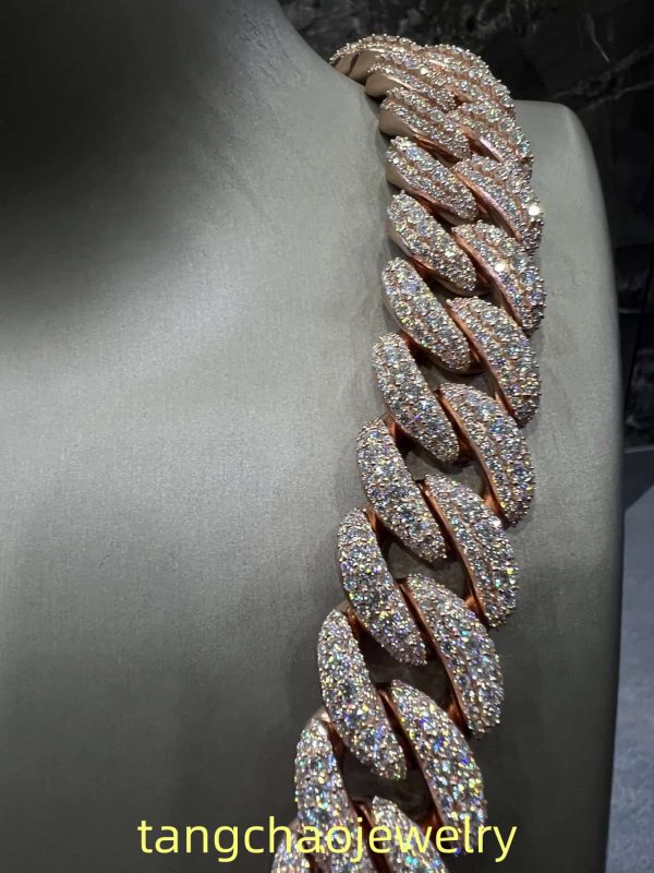 VVS Moissanite 925 Sterling Silver Miami Cuban Chain 22MM 23 inches Rose Gold