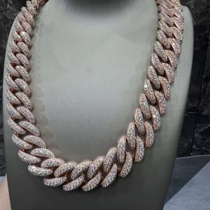 VVS Moissanite 925 Sterling Silver Miami Cuban Chain 22MM 23 inches Rose Gold