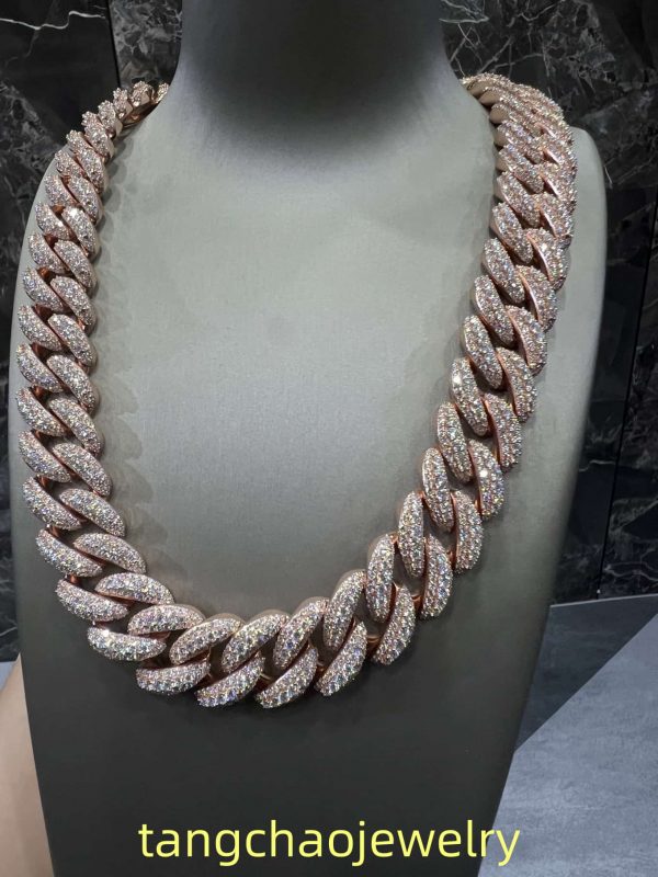 VVS Moissanite 925 Sterling Silver Miami Cuban Chain 22MM 23 inches Rose Gold