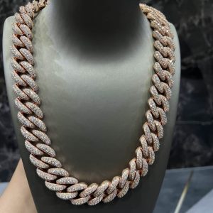 VVS Moissanite 925 Sterling Silver Miami Cuban Chain 22MM 23 inches Rose Gold
