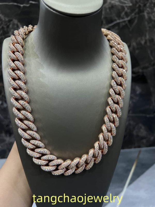 VVS Moissanite 925 Sterling Silver Miami Cuban Chain 22MM 23 inches Rose Gold
