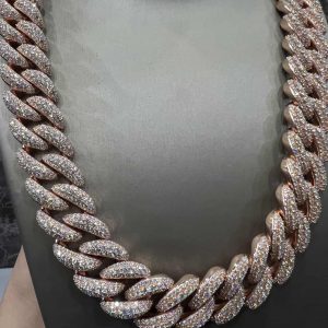 VVS Moissanite 925 Sterling Silver Miami Cuban Chain 22MM 23 inches Rose Gold