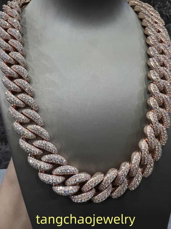 VVS Moissanite 925 Sterling Silver Miami Cuban Chain 22MM 23 inches Rose Gold
