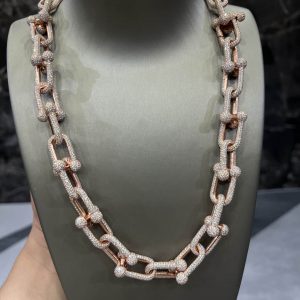VVS Moissanite 925 Sterling Silver Miami Hermès Necklace 14MM 22inches Rose Gold