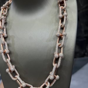 VVS Moissanite 925 Sterling Silver Miami Hermès Necklace 14MM 22inches Rose Gold