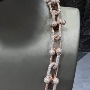 VVS Moissanite 925 Sterling Silver Miami Hermès Necklace 14MM 22inches Rose Gold